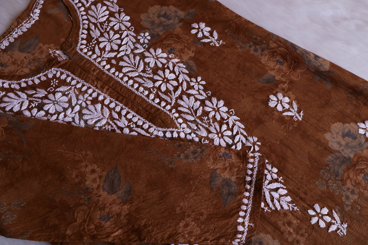 Dahlia Mustard Floral Long MulMul kurta