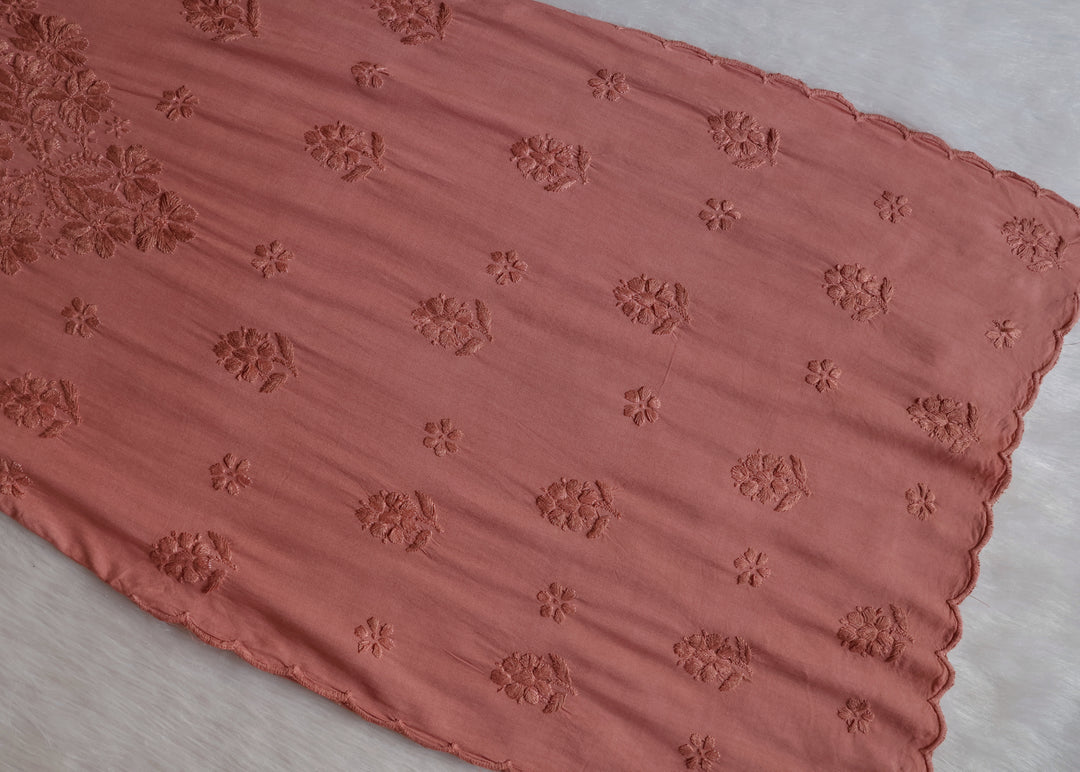 Alishba Rose Brown Scalloped Rayon set