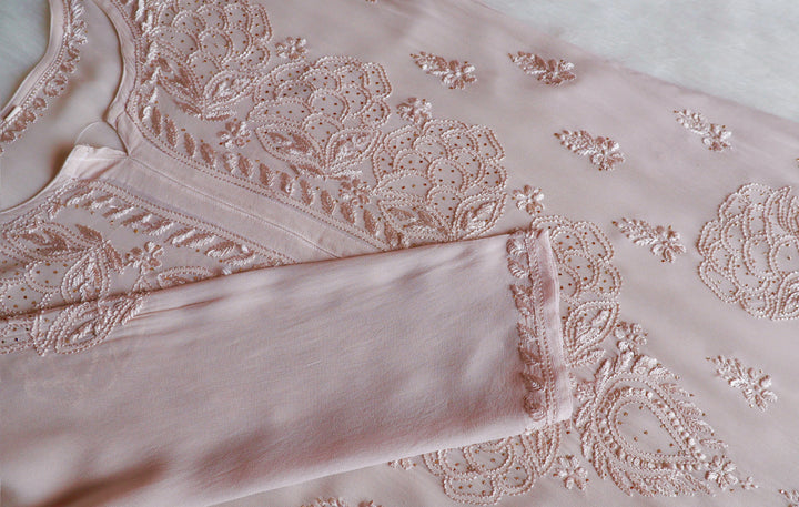 Hanaa Beige Viscose Georgette Kurta