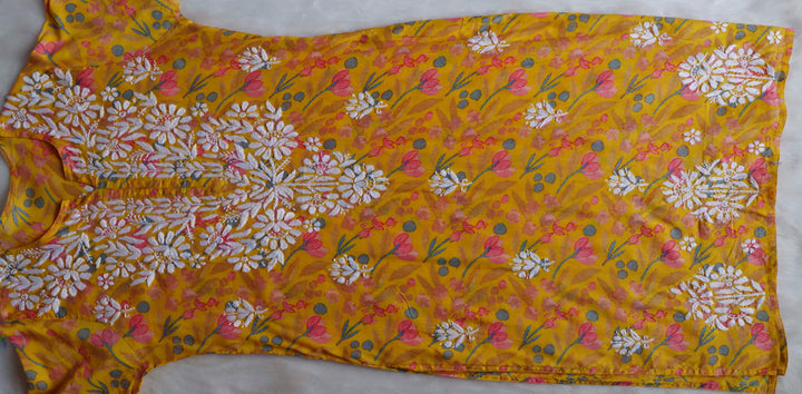 Sajal Yellow Floral Long MulMul kurta