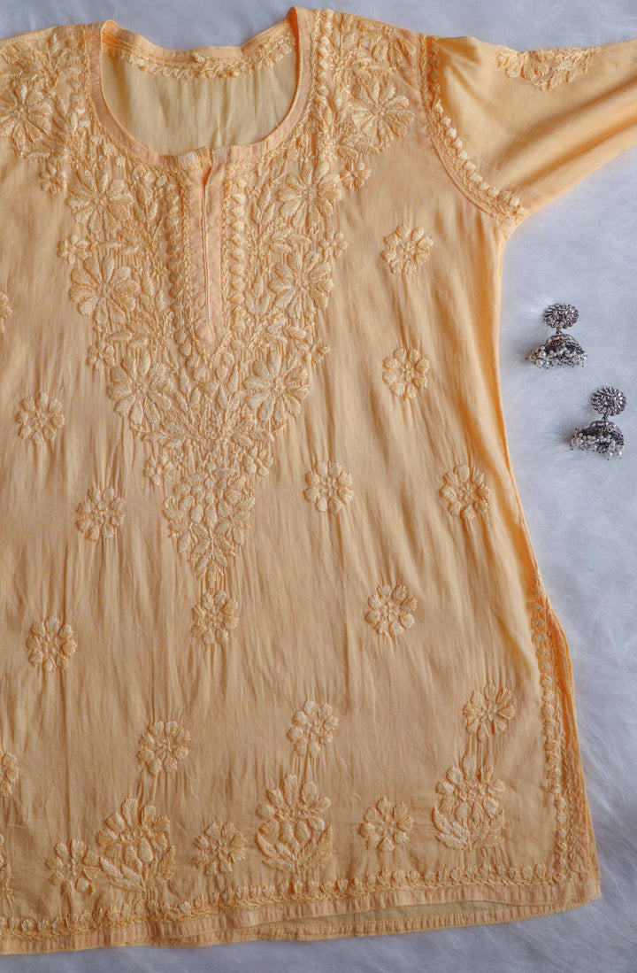 Nazakat Mango Yellow Cotton short kurta