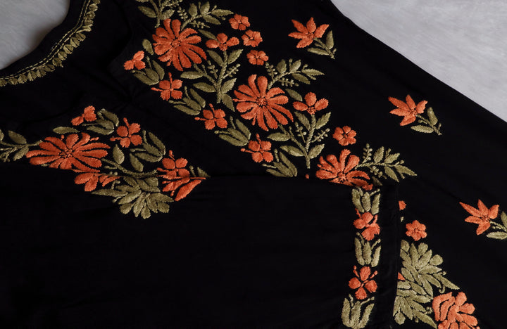 Gulaab Black, Saffron & Green Rayon Kurta Set