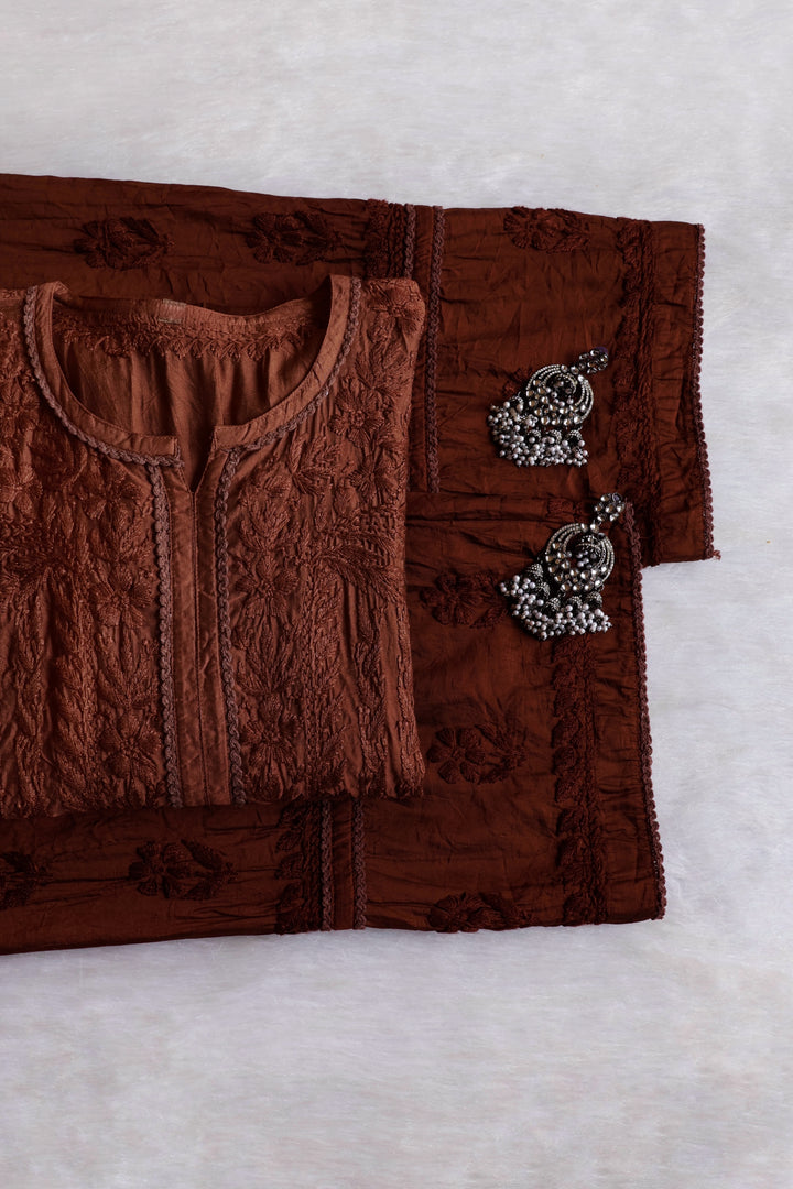 Ruhaab Chocolate Brown Pure Chanderi set