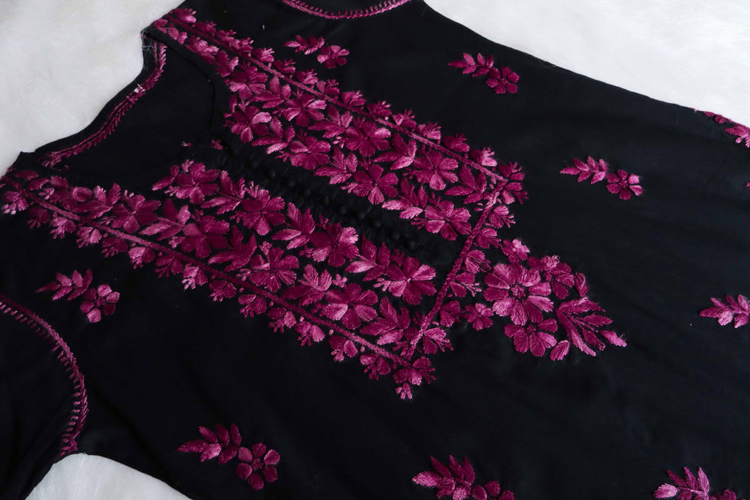 Gul-e-Jahaan Black & Plum Cotton Kurta