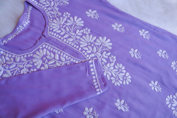 Aayat Lavender Short Rayon Kurta - Noor Chikankari