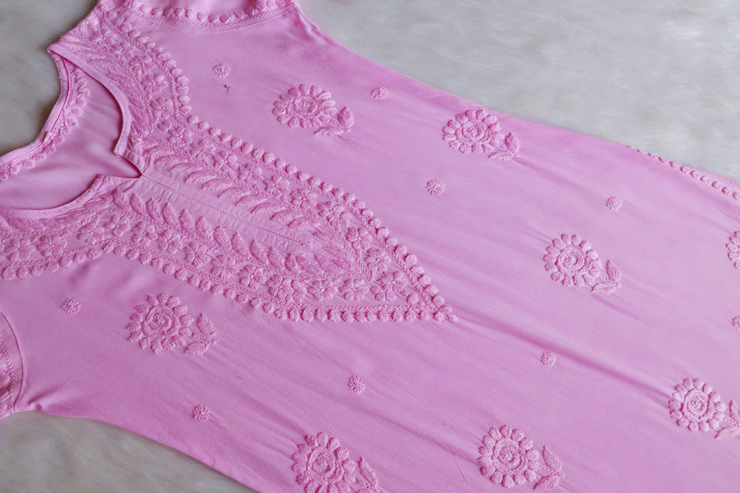 Alina Baby Pink Long Rayon Kurta