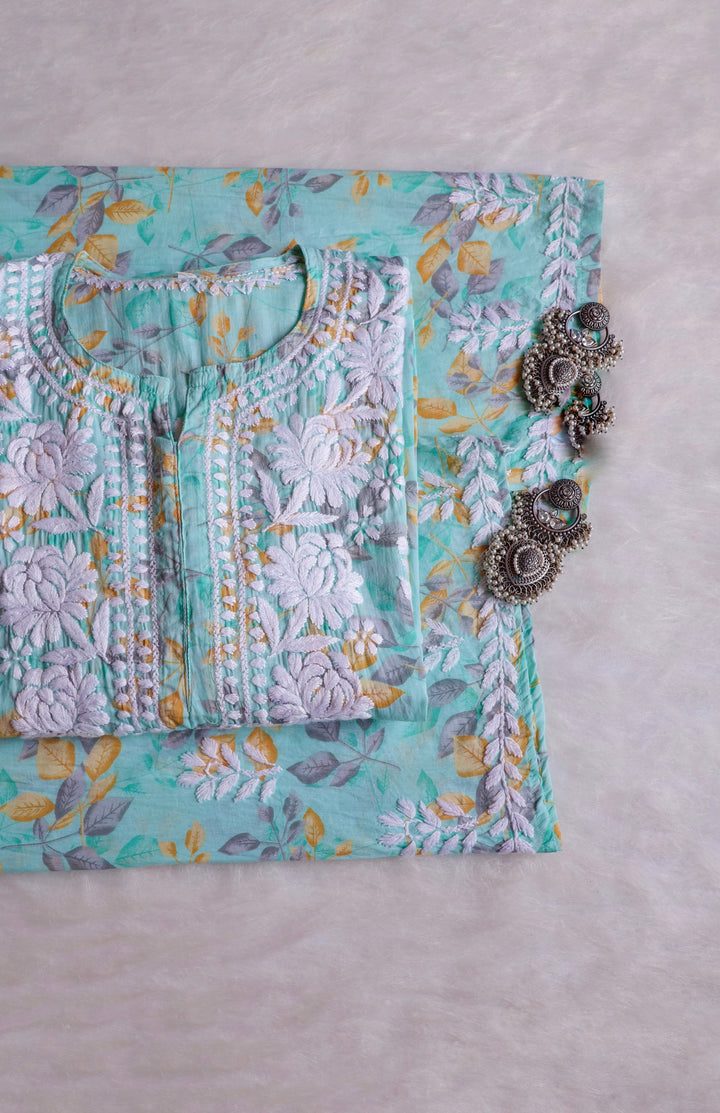 Iris Mint Green Pure Mulmul set