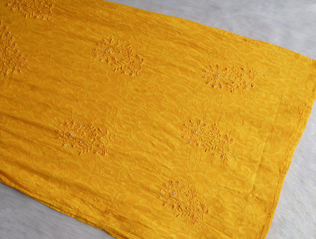Yellow Long Jacquard Pearl Cotton kurta