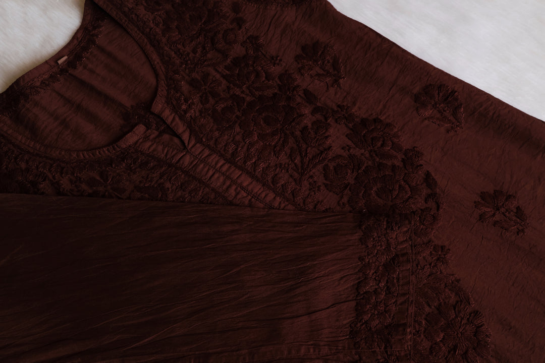 Meerab Chocolate Brown Pure Chanderi set