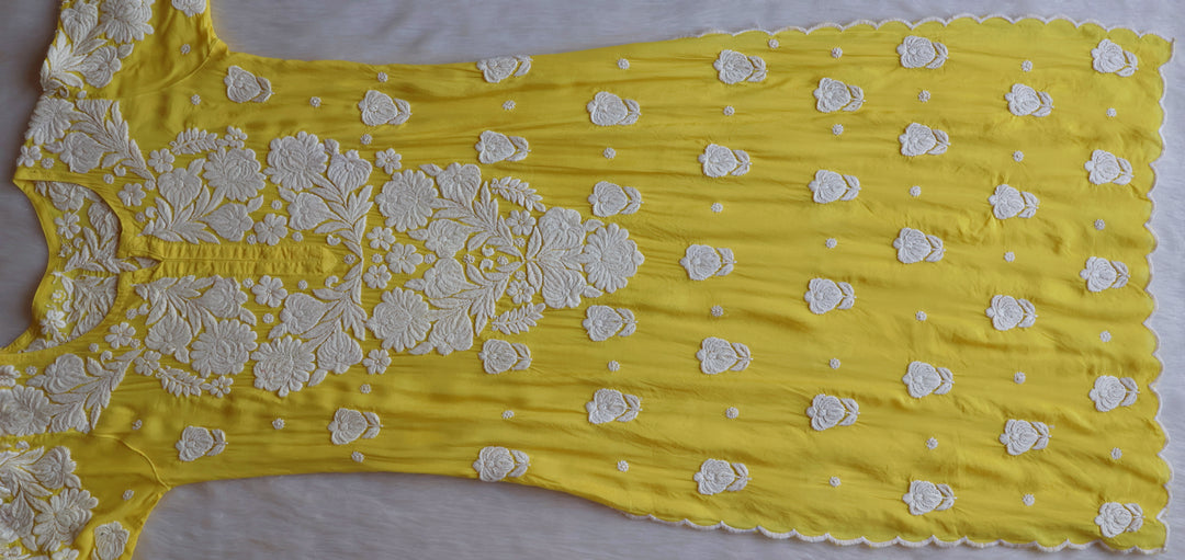 Noor Yellow 10D Pure Muslin Scalloped Kurta Set