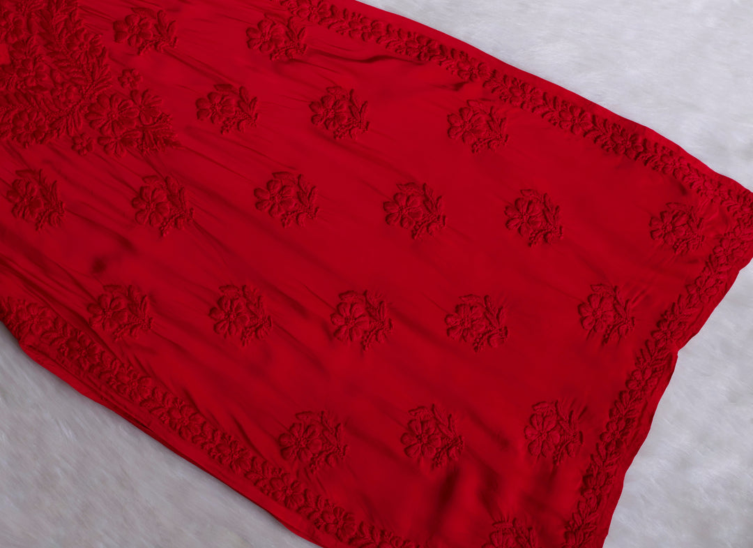 Mehr Red Crepe Silk Kurta