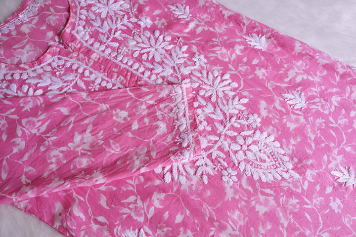 Nazakat Pink Floral Long MulMul kurta