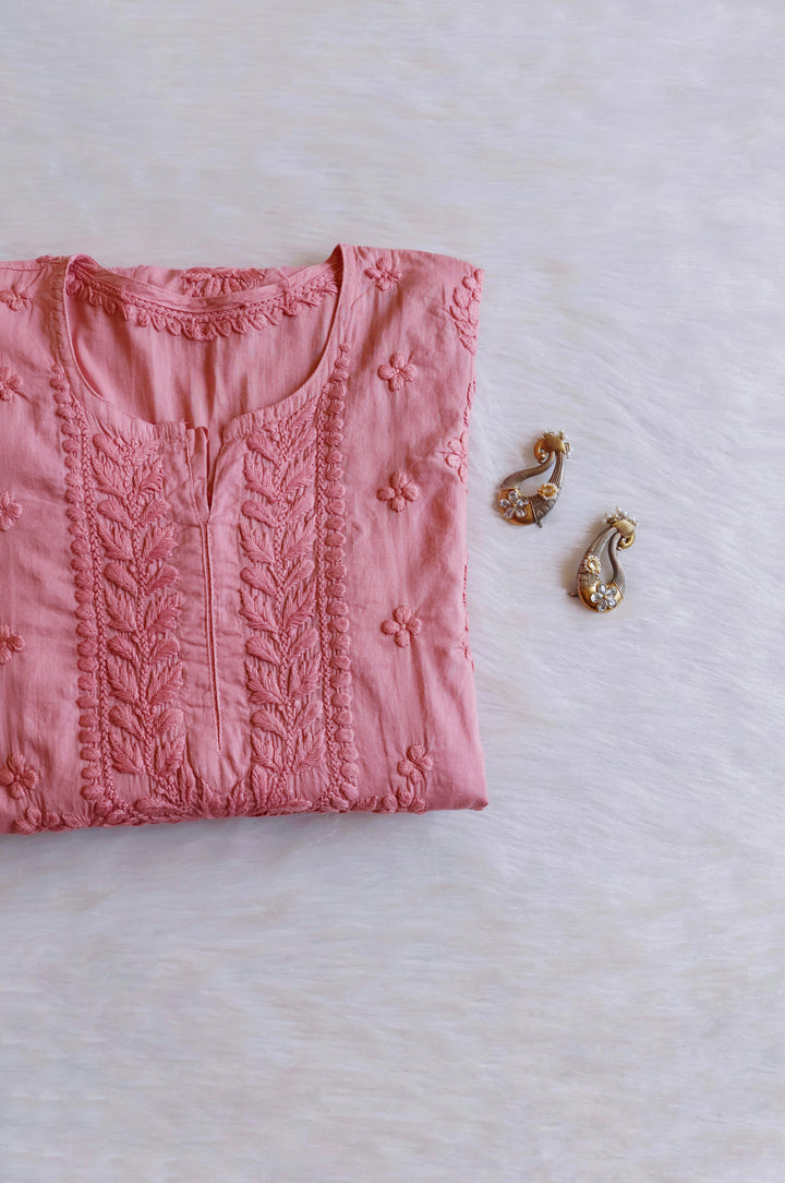 Saba Rose Brown 3D Pure Cotton Kurta