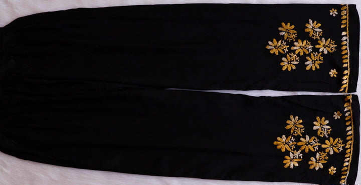 Sanam Black & Yellow Noodle Strap 3 Piece Kurta set - Noor Chikankari