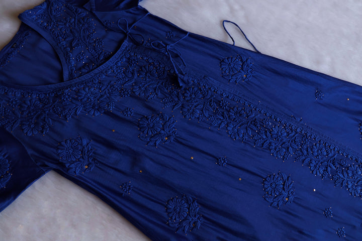 Noor Royal Blue Pure Chanderi Silk Angarakha
