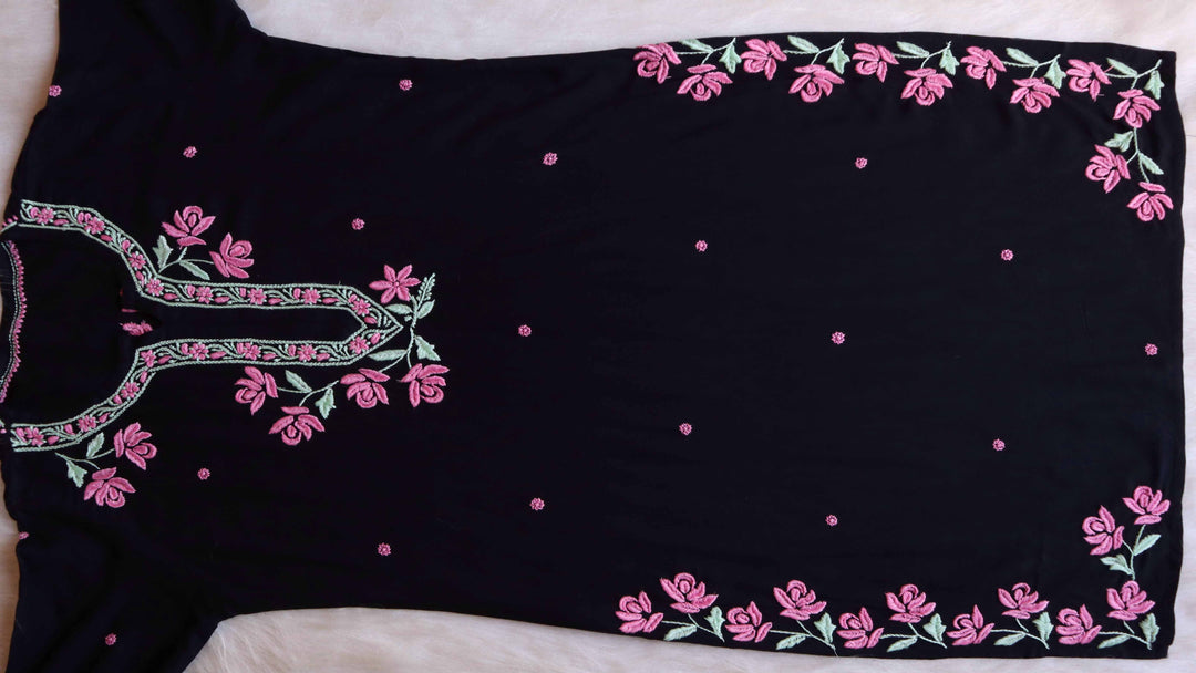 Gul Kashmiri Black & Baby Pink Modal Kurta Set