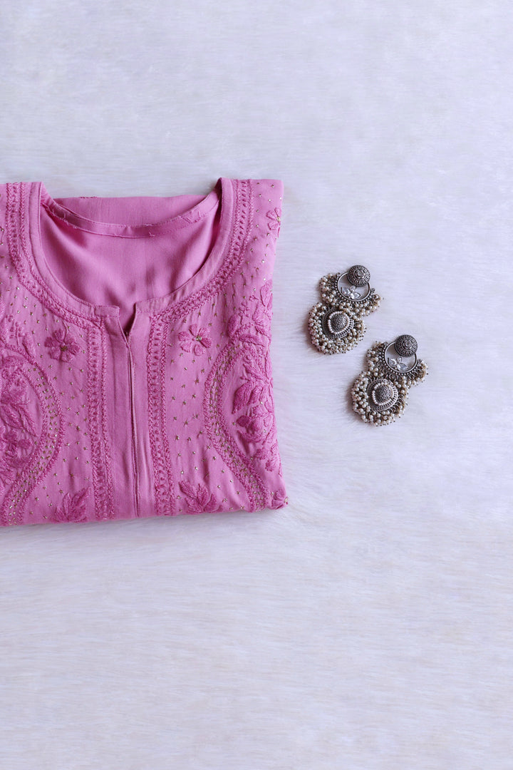 Naida Mauve Rayon mukaish Long Kurta