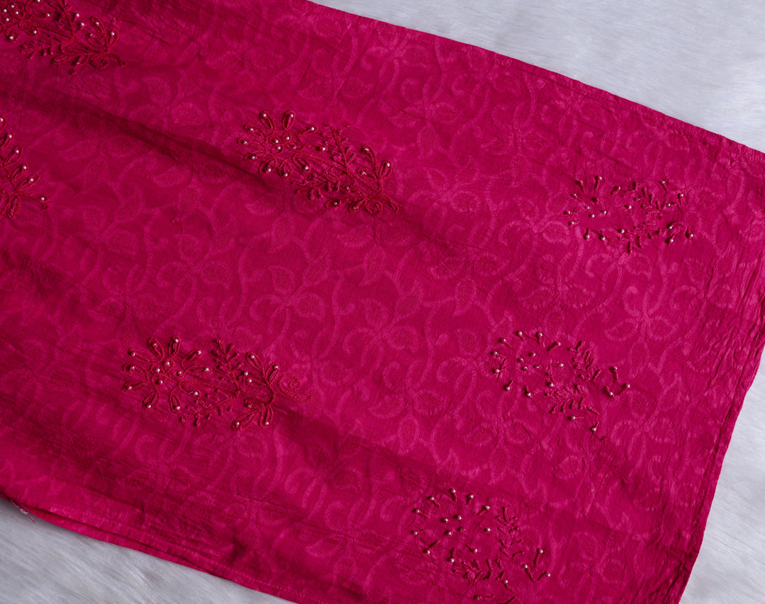 Deep Pink Long Cotton Jacquard Pearl kurta