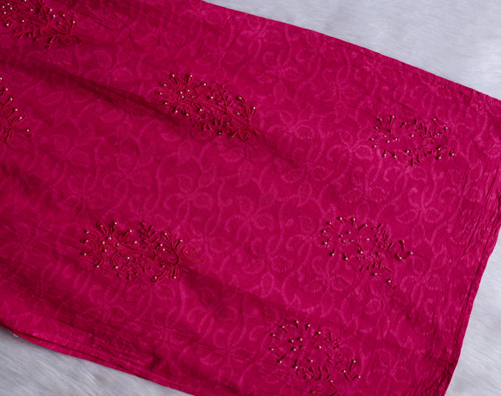 Deep Pink Long Cotton Jacquard Pearl kurta