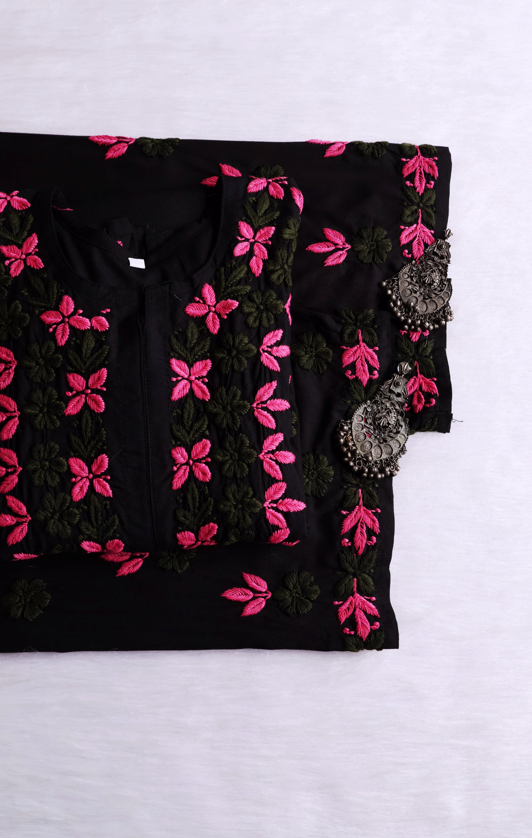 Gulbahaar Black, Pink & Olive Rayon Kurta Set