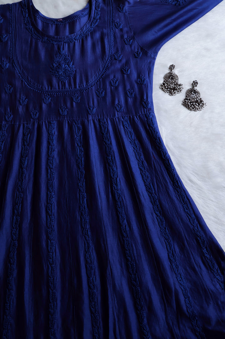Naqsh Royal Blue Pure Chanderi Silk Anarkali