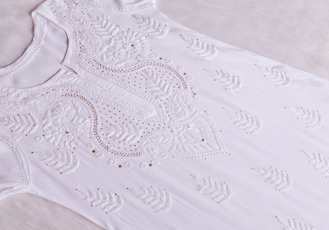 Naida White 2 piece Rayon Mukaish set
