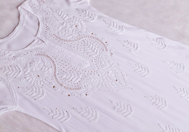 Naida White 2 piece Rayon Mukaish set