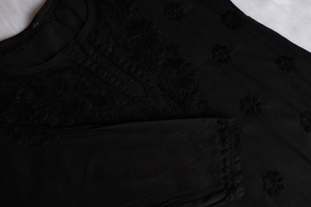 Nazakat Black Cotton short kurta