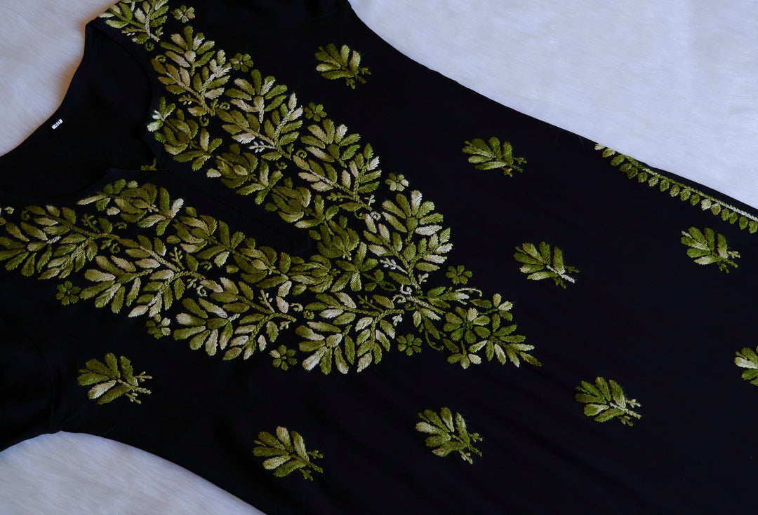 Sanam Black & Olive Green Ombre Long Rayon Kurta