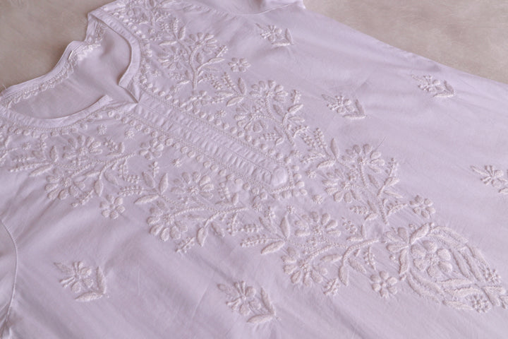 Gul Kashmiri White Pure modal Kurta
