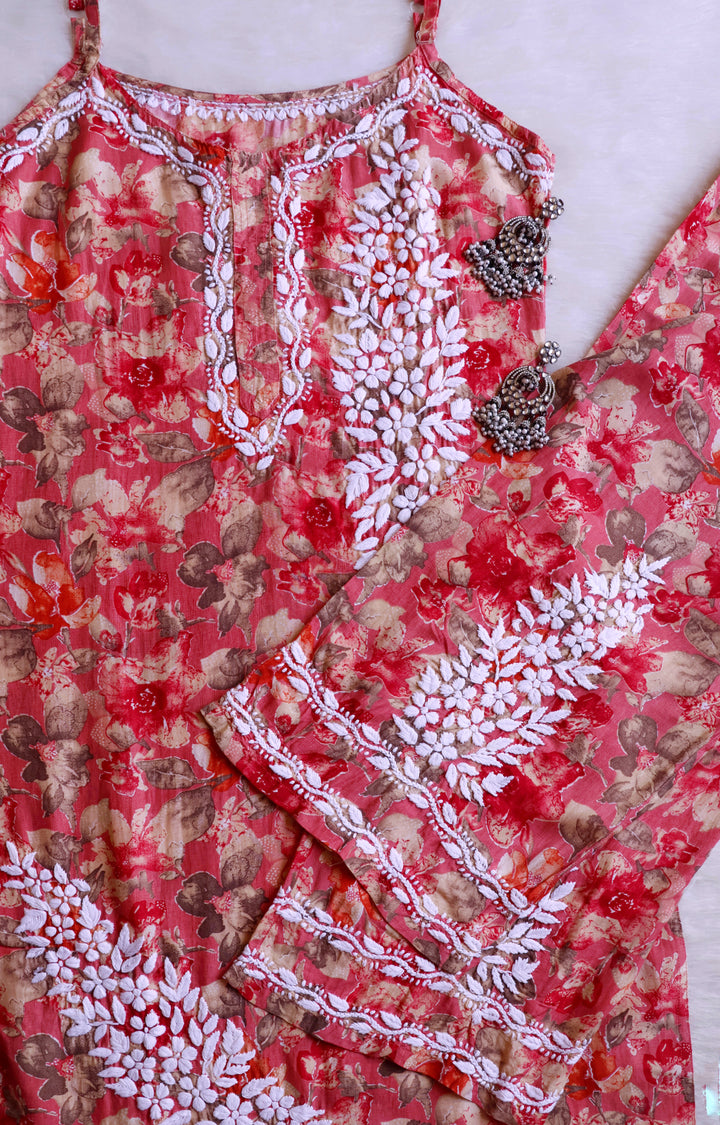 Duaa Pink Pure Muslin Floral Sleeveless Set