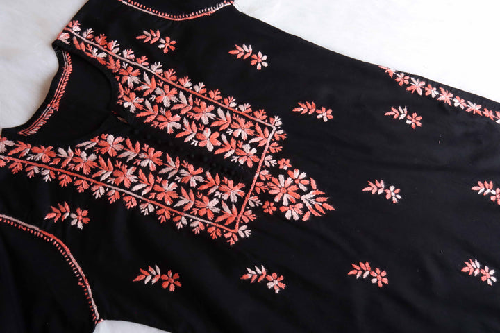Gul-e-Jahaan Black & Peach Cotton Kurta
