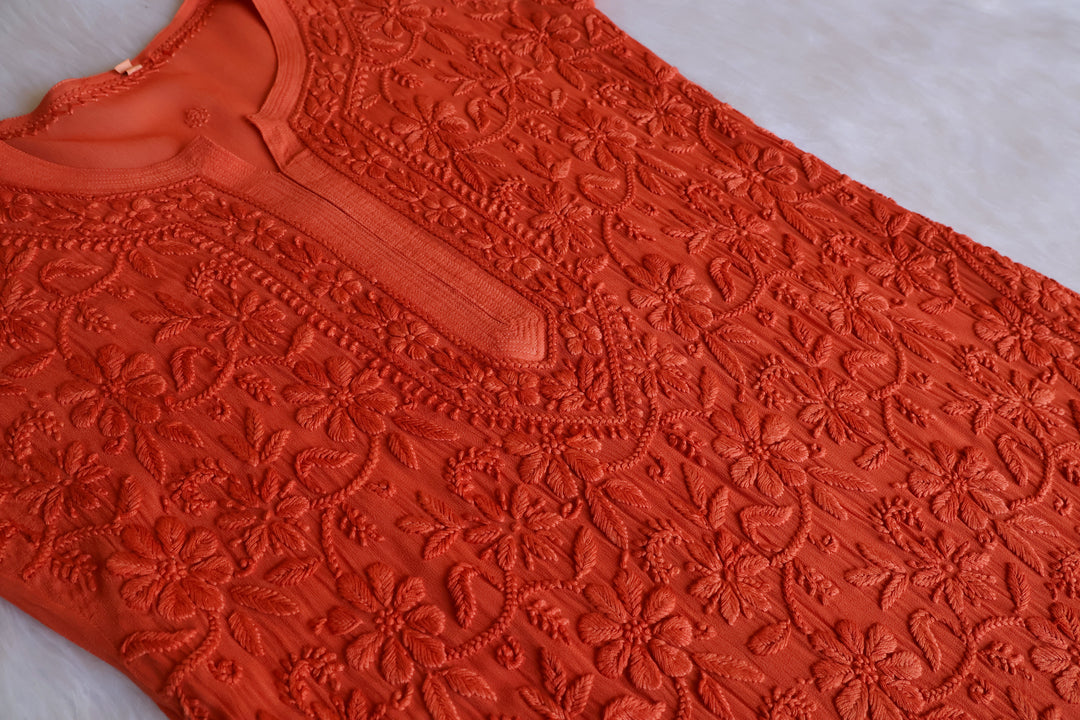 Alayna Rust Jaal Viscose Georgette Kurta