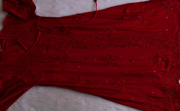 Noor Maroon Pure Chanderi Silk Angarakha