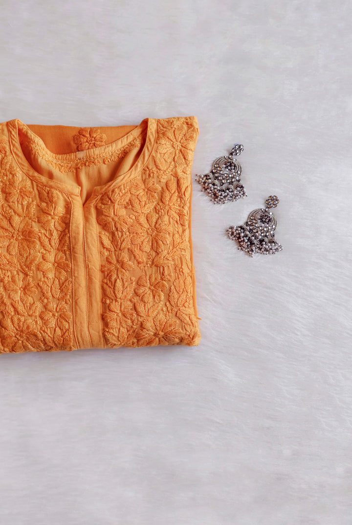 Sanam Mustard Ombre Long Rayon Kurta - Noor Chikankari
