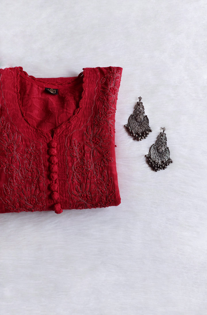 Maroon Long Jacquard Cotton kurta