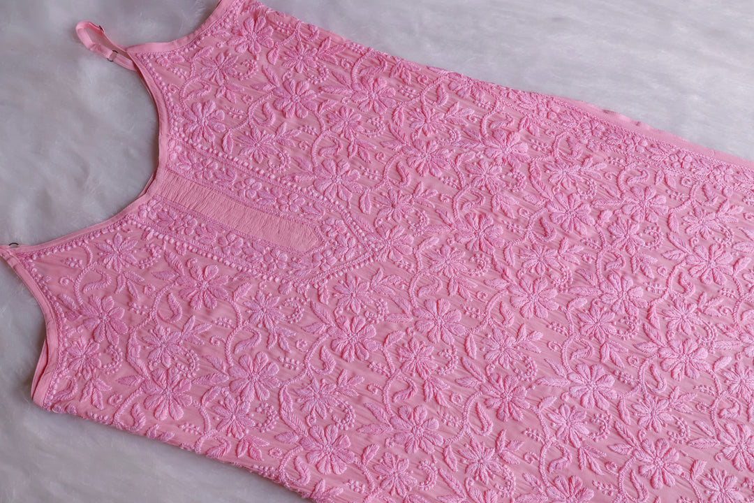 Mehr Baby Pink Long Viscose Strappy Kurta