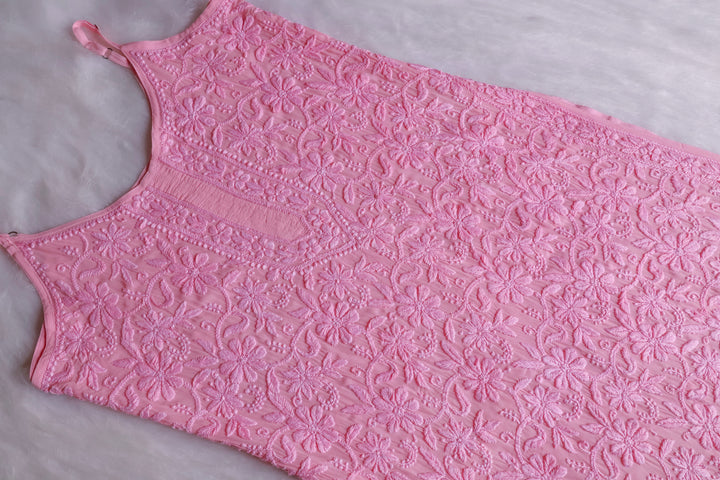 Mehr Baby Pink Long Viscose Strappy Kurta