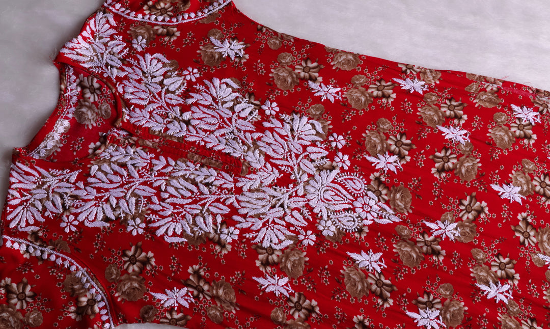 Gul-E-Bahaar Red Long Rayon kurta