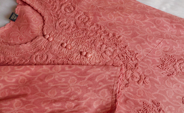 Rose Brown Long Jacquard Lace Cotton kurta