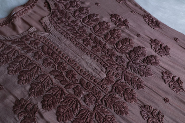MehrNaaz Mocha Brown Pure Muslin Kurta