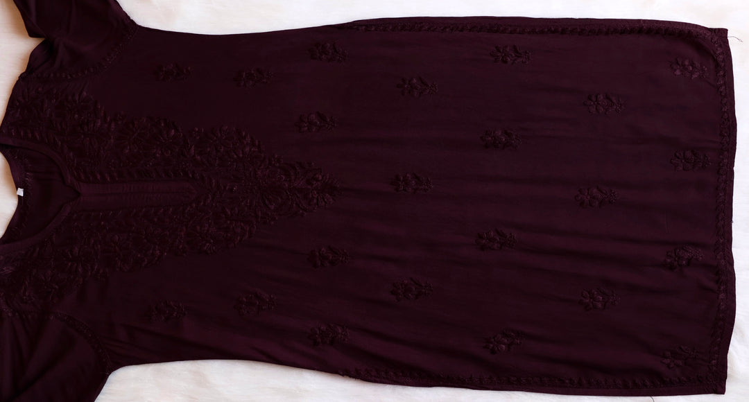 Amirah Chocolate Brown Long Rayon Kurta - Noor Chikankari