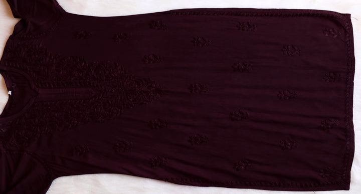Amirah Chocolate Brown Long Rayon Kurta - Noor Chikankari