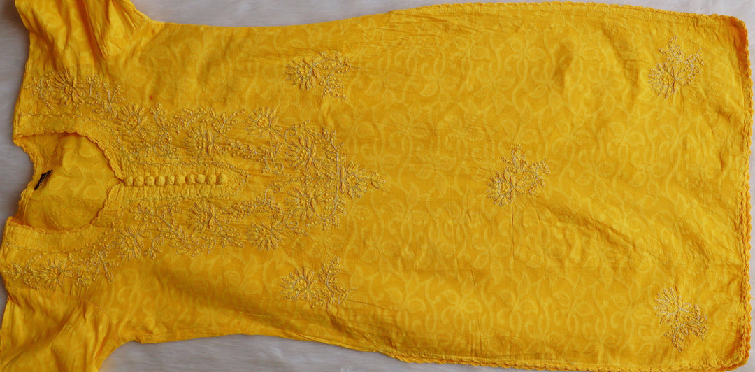 Yellow Long Jacquard Cotton kurta