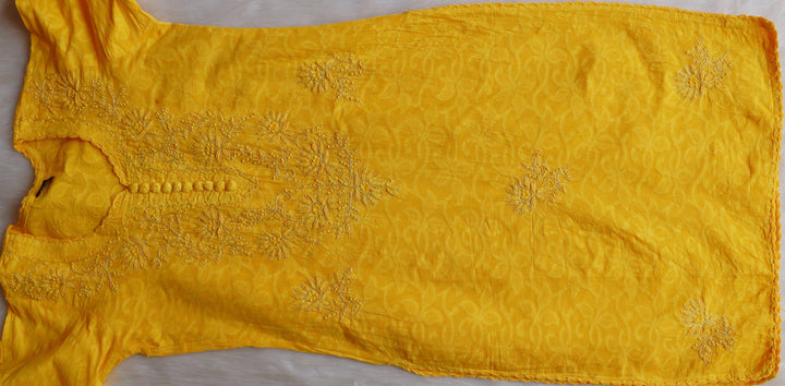 Yellow Long Jacquard Cotton kurta