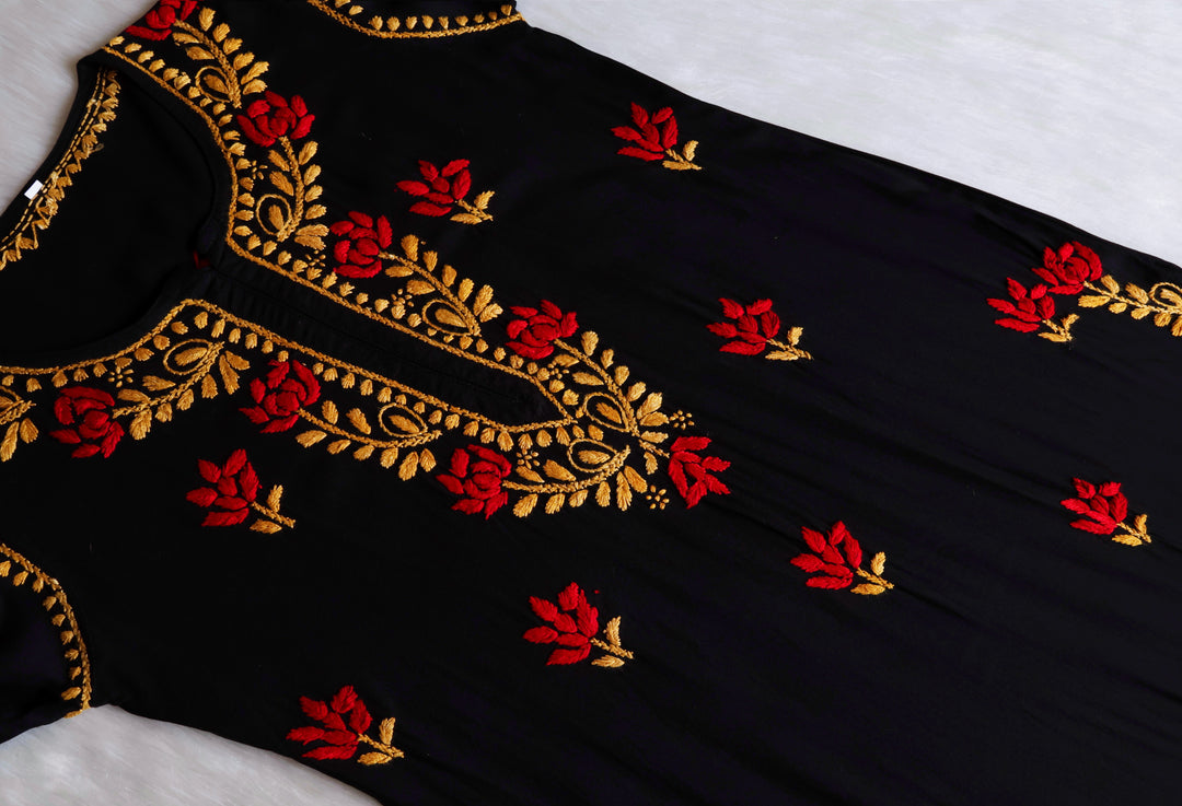 Gulaab Black, Yellow & Red Rayon Kurta Set