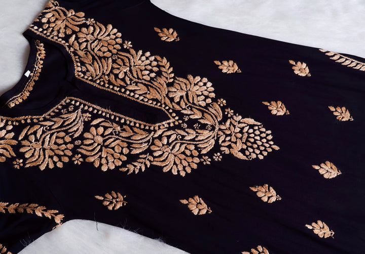 Noora Black & Beige Long Rayon kurta