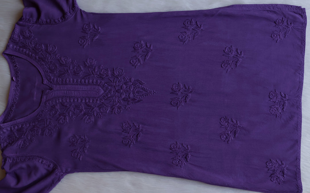 Gul Dusty Purple Short Rayon Kurta - Noor Chikankari