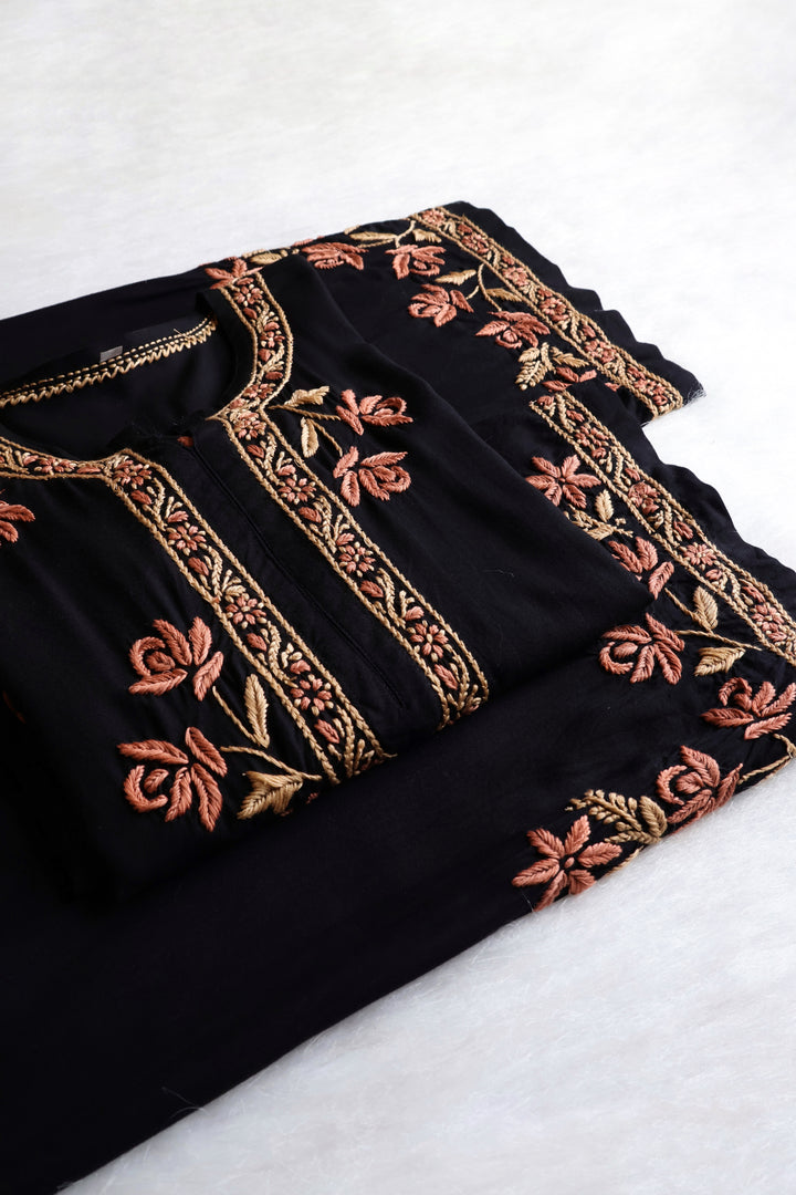 Gul Kashmiri Black & Rose Brown Modal Kurta Set