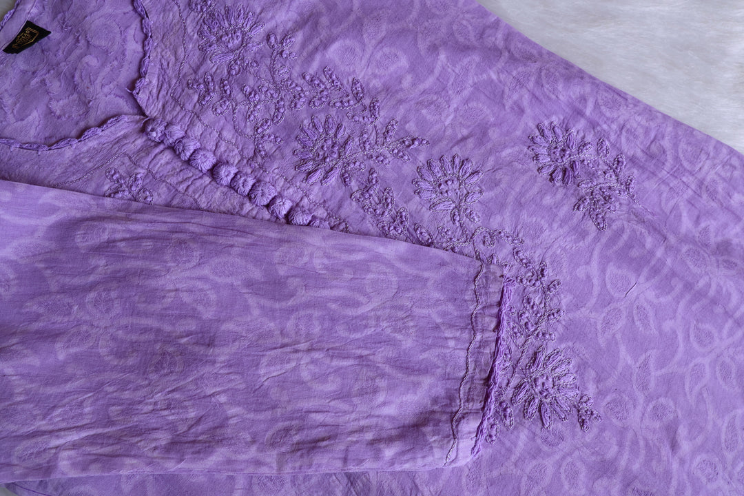 Lavender Long Jacquard Cotton kurta